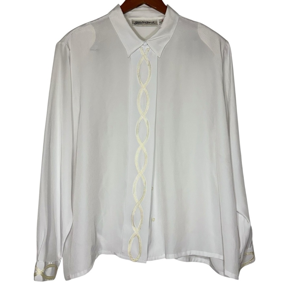 Yves St. Clair Size‎ 22 White Dress Shirt Classic with Embellishments Vintage